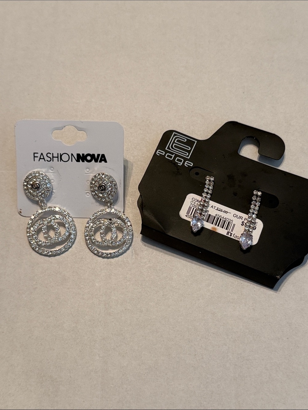 Fashion Nova and Edge NEW Drop Silver Rhinestone Earrings